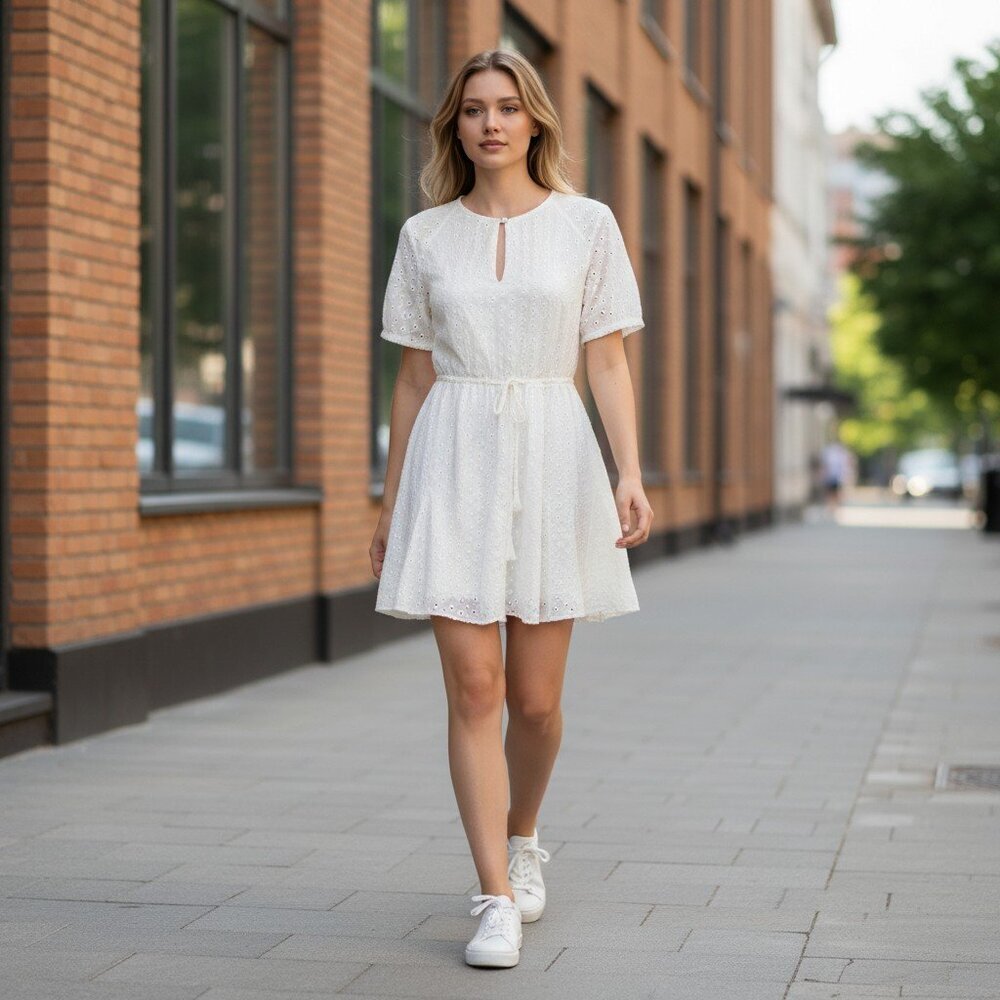 Madewell Eyelet Tassel Tie 100% Cotton Ivory White Mini Dress 0 NWT